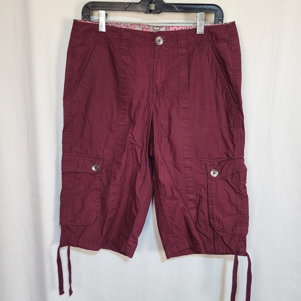 Gitano VTG Women's Burgundy Cargo Shorts Summer Casual Tie Leg